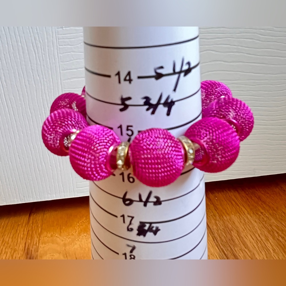 Vintage chunky Hot Pink Bracelet Stretchy Metal Mesh rheistones 6 - 7" - Picture 11 of 12